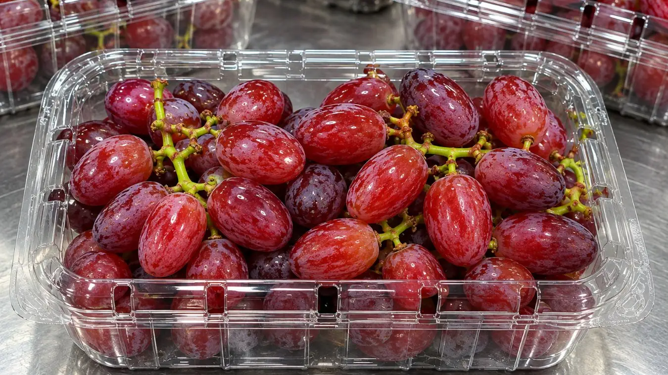 Red table grapes in retail clamshell packs
